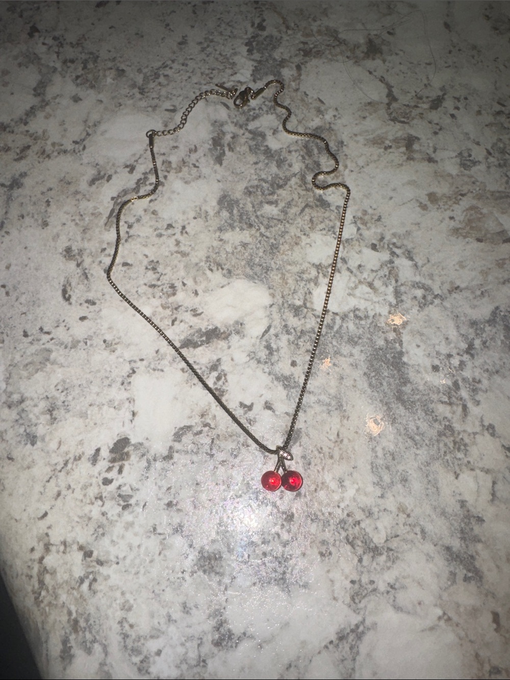 Vintage Gold Cherry Pendant Necklace with Red Crystals - Picture 2 of 4